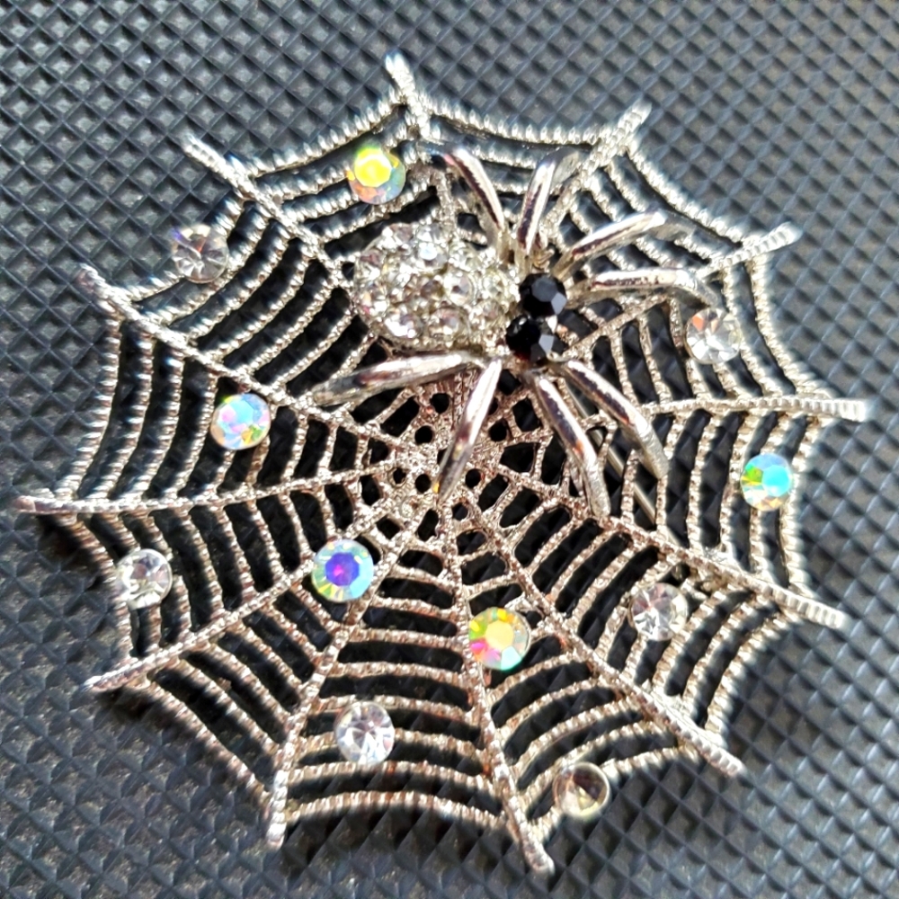 Spider Brooch  Rhinestones Glittery